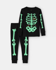 Baby 2-Piece Halloween Glow in the Dark Skeleton 100% Cotton Snug Fit Pajama Set - Black