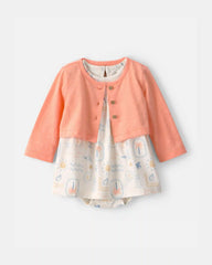 Baby Girl 2-Piece Beach Cardigan & Bodysuit Dress Set - Orange/Ivory