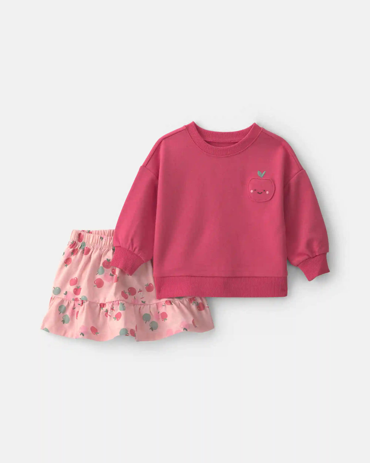 Baby Girl 2-Piece Apple French Terry Long-Sleeve Top & Skort Set - Pink