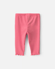 Baby Girl Pull-On Ribbed Leggings - Coral