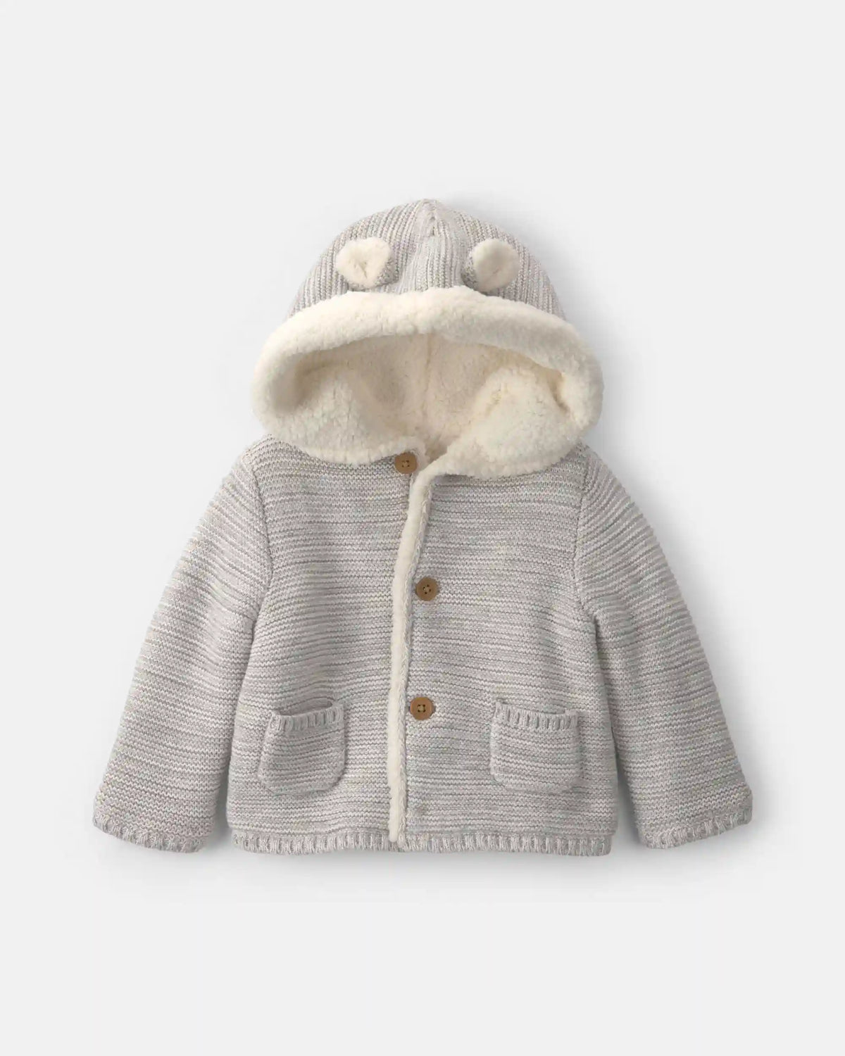 Baby Bear Sweater Knit Hooded Jacket - Grey