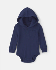 Baby Boy Thermal Long-Sleeve Hooded Bodysuit - Navy Blue