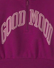 Girls 'Good Mood' Fleece Pullover Sweatshirt - Burgundy