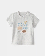 Baby Boy 2-Piece 'Let's Be Friends' Graphic Tee & Pant Set - Grey/ Blue