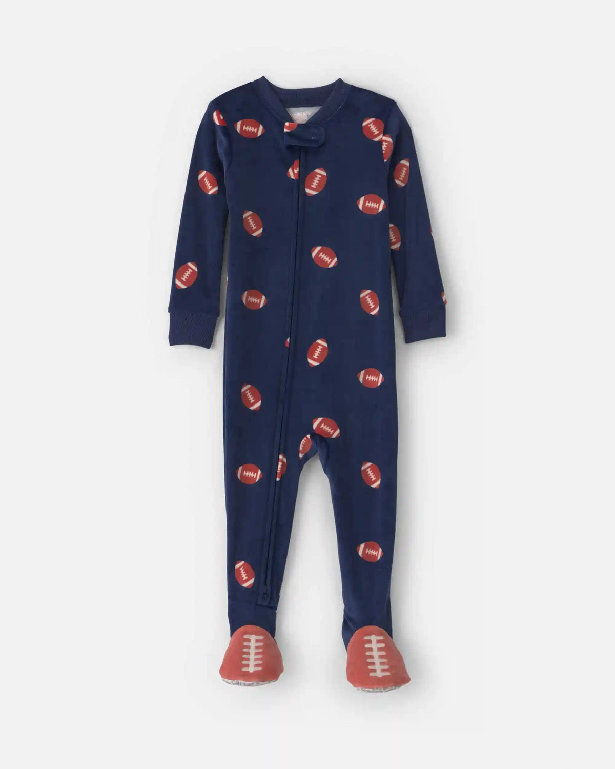 Baby Boy 1-Piece Football 2-Way Zip DreamPlush Snug Fit Footed Pajama - Navy Blue