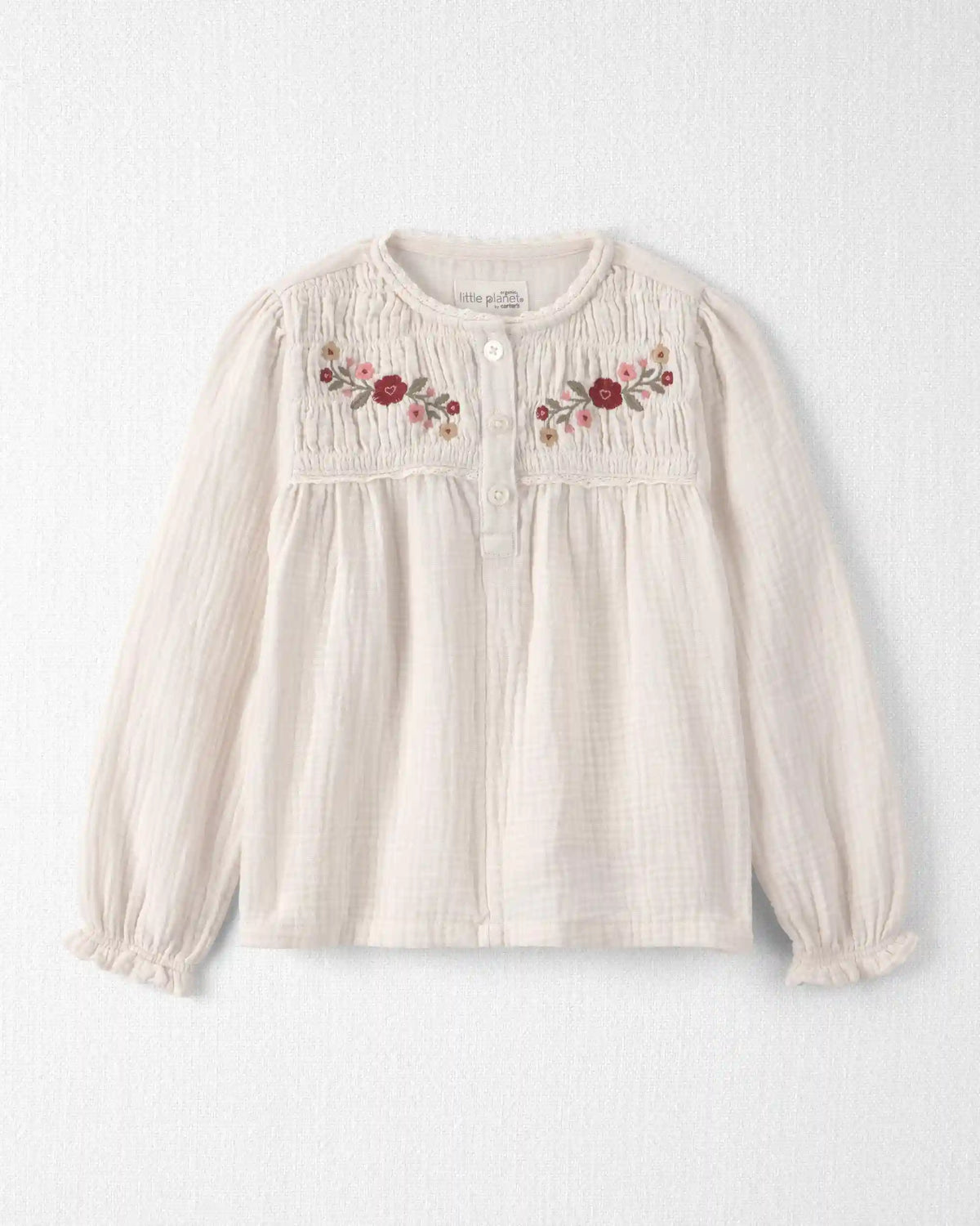 Toddler Girl Organic Cotton Embroidered Gauze Top