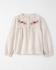 Toddler Girl Organic Cotton Embroidered Gauze Top