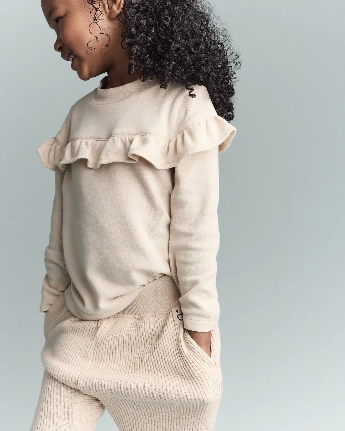 Toddler Girl Mock Neck Ruffle Top - Khaki