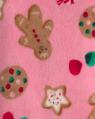 Girls Christmas Gingerbread Fleece Pyjama Hoodie - Pink