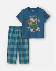 Toddler Boy Camp Short-Sleeve 2-Piece Pajama Set - Blue