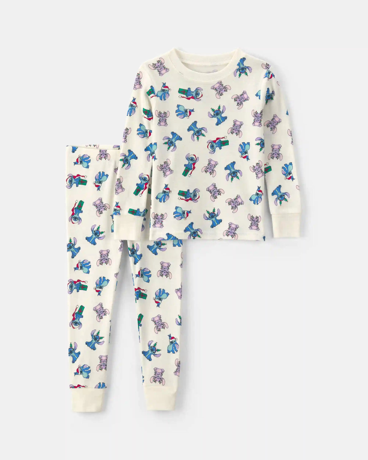 Toddler 2-Piece Stitch Christmas 100% Cotton Snug Fit Pajama Set - Ivory