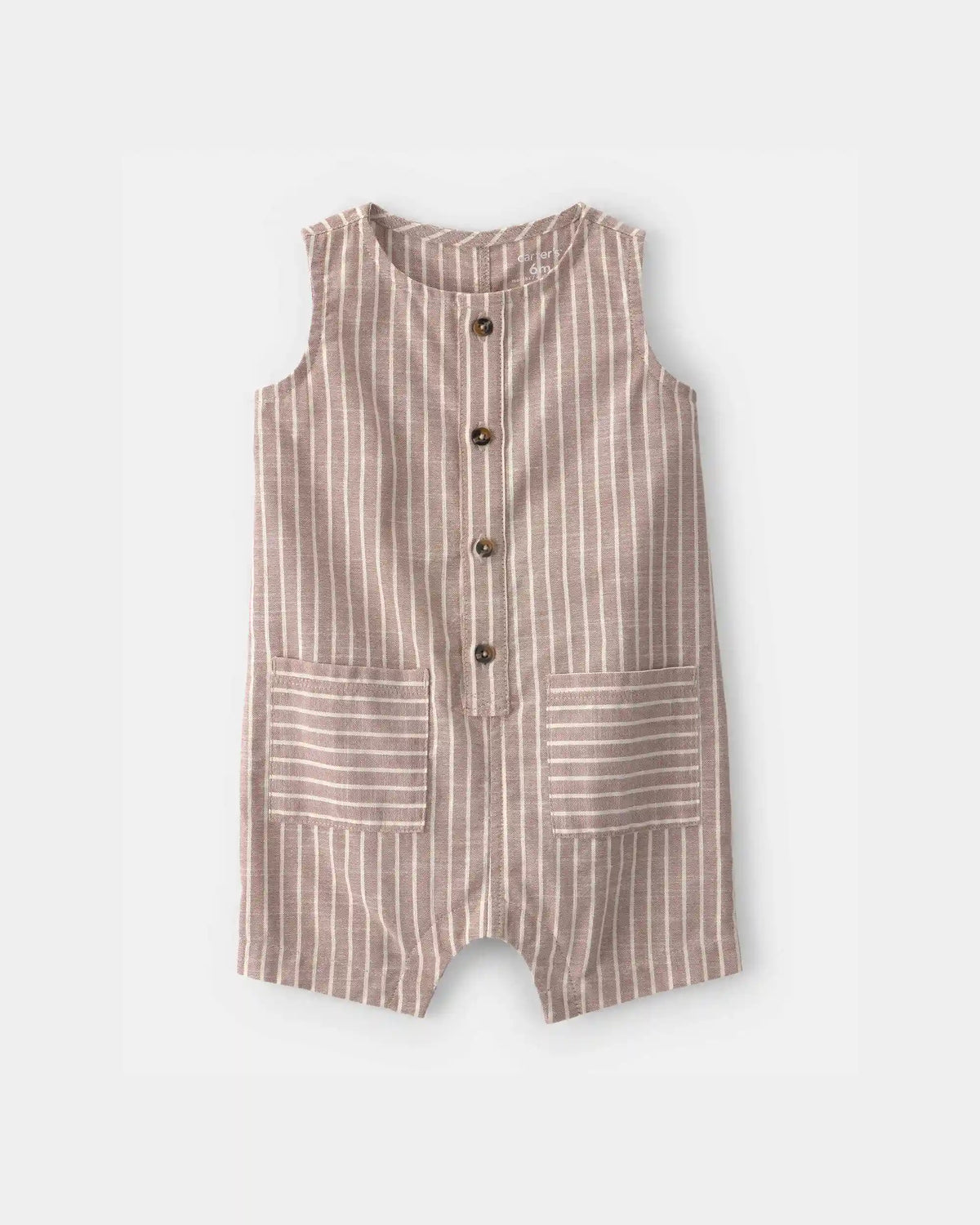 Baby Boy Striped Sleeveless Romper - Brown/White