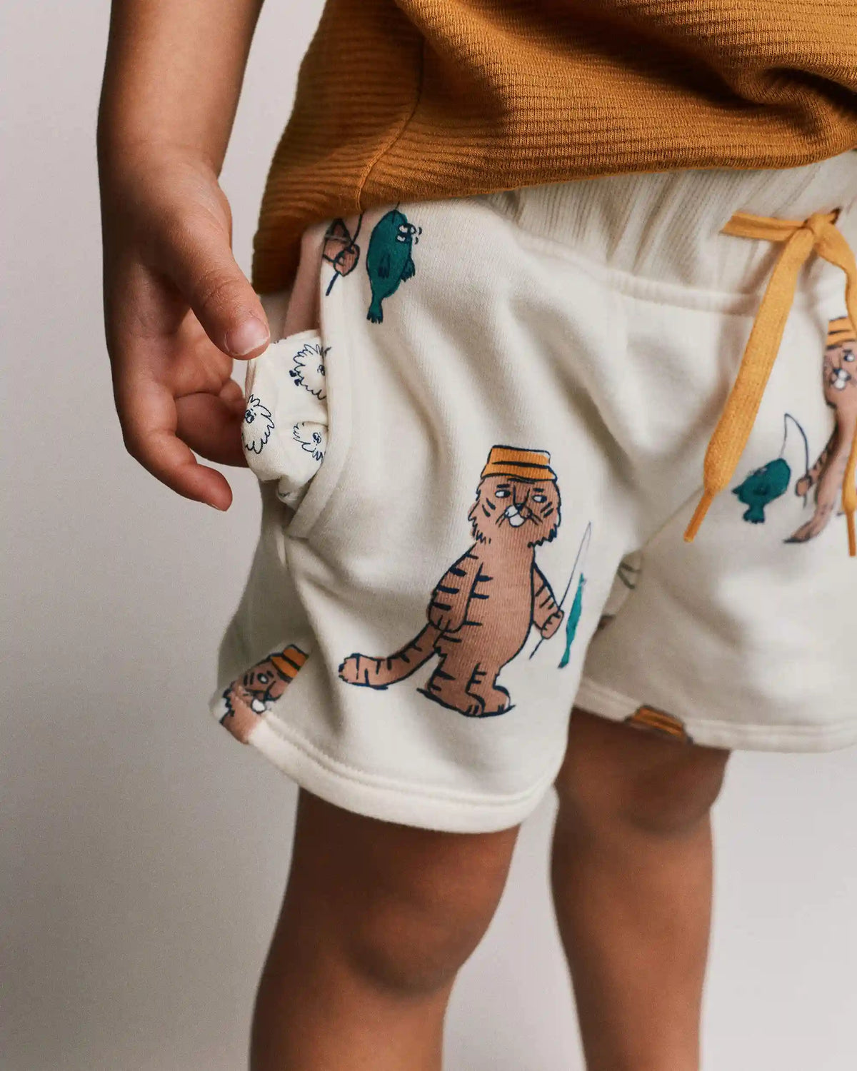 Toddler City Park™ Short in Fishing Tiger Print - Cream