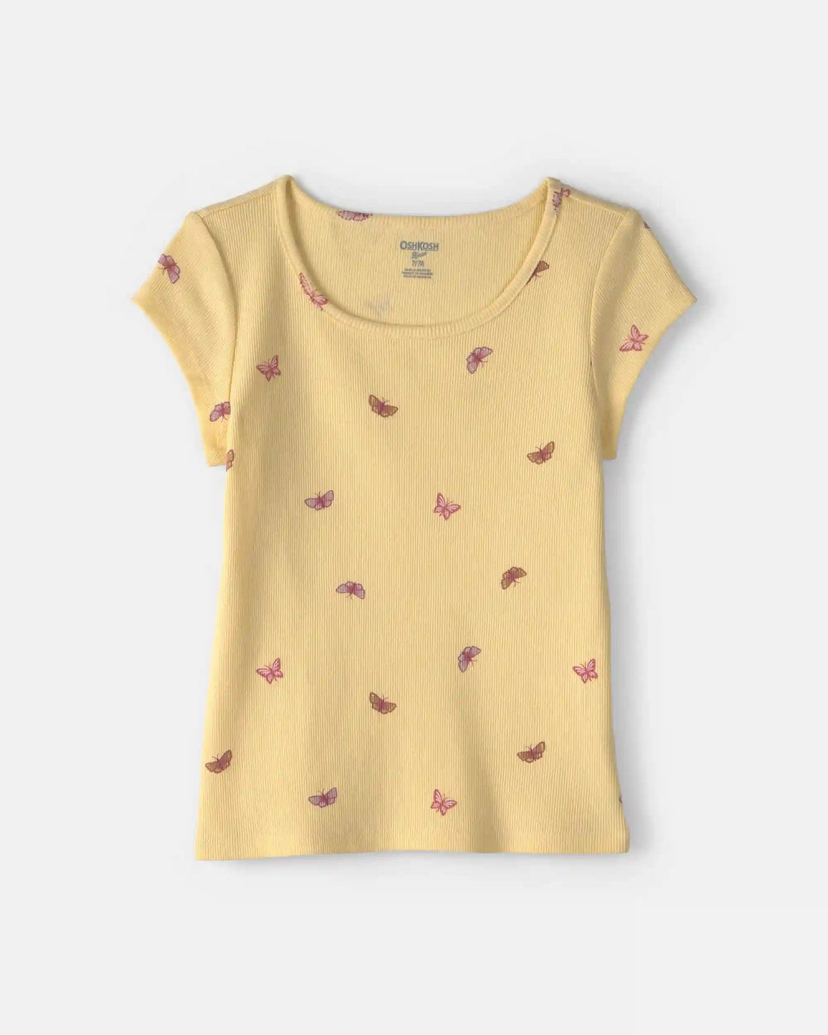 Girls Butterfly Ribbed Top - Yellow