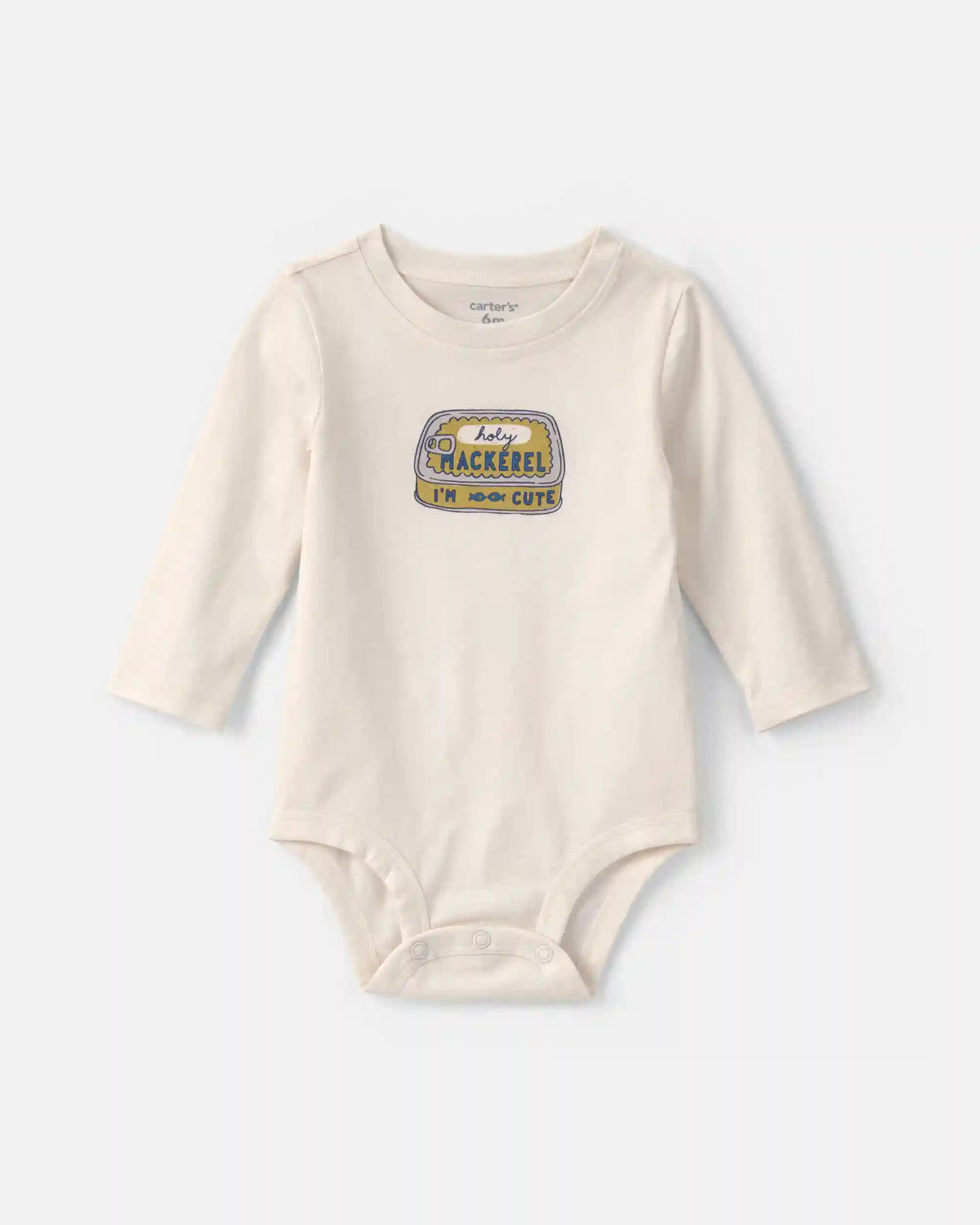 Baby Boy 'Holy Mackerel I'm Cute' Long-Sleeve Graphic Bodysuit - Cream