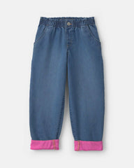 Girls Medium Wash Denim Straight Jeans - Blue/Pink