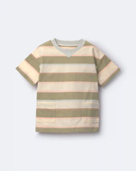 Toddler Boy Otter Pocket Tee in Stripes - Cream/Light Blue