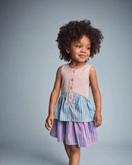 Toddler Girl Tiered Drop-Waist Dress in Stripes - Blue/Purple