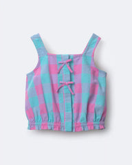 Toddler Girl Gingham Peplum Top with Bows - Purple/Blue