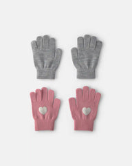 Girls 2-Pack Heart Winter Gloves - Pink/Grey
