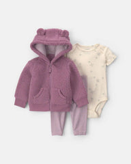 Baby Girl 3-Piece Bear Teddy Fleece Layering Set - Purple
