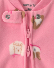 Baby Girl Dog Fleece 2-Way Zip Sleep & Play Pajamas - Pink