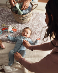 Baby 2-Pack Whale Striped 100% Cotton 2-Way Zip Sleep & Play Pajamas - Blue/Ivory
