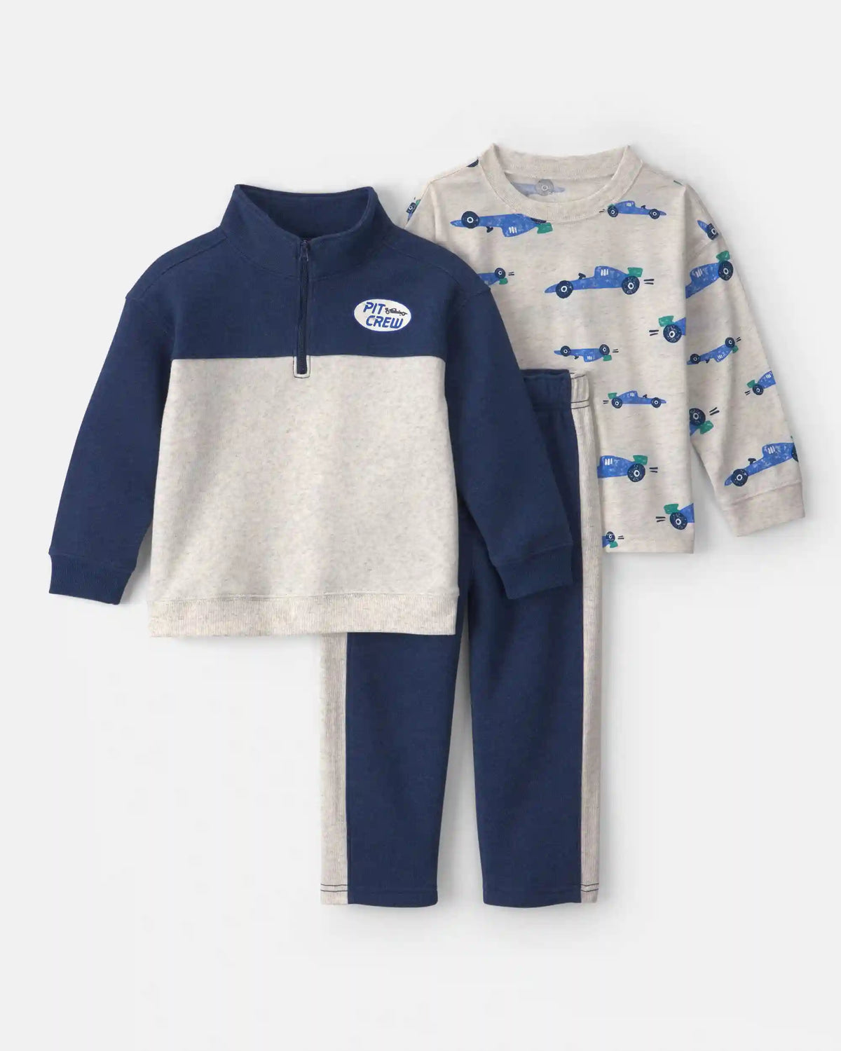 Toddler Boy 3-Piece Color Block Fleece Top & Pant Set - Navy Blue/Grey