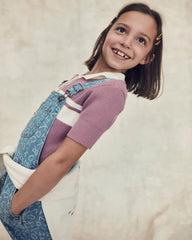 Girls Striped Polo Shirt - Purple
