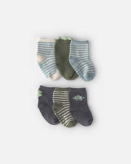 Baby Boy 6-Pack Dinosaur Striped Ankle Socks