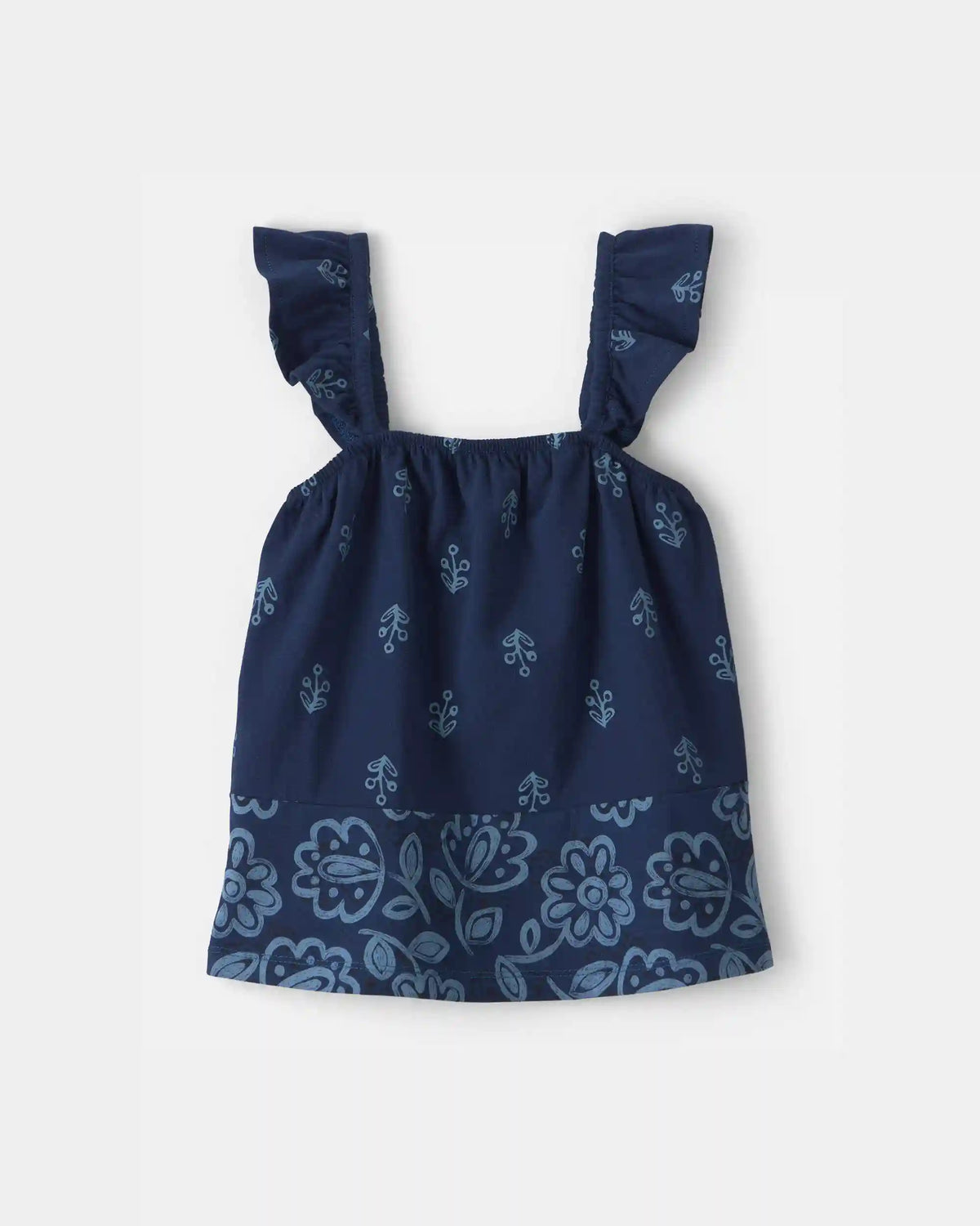 Toddler Girl Floral Ruffle-Sleeve Tank Top - Navy