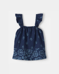 Toddler Girl Floral Ruffle-Sleeve Tank Top - Navy
