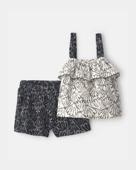 Baby Girl 2-Piece Floral Ruffle Top & Short Set - Black/Cream