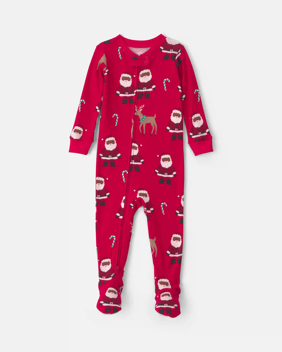 Toddler 1-Piece Brown Santa Christmas 100% Cotton Snug Fit Footed Pajama - Red
