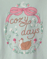 Girls 4-Piece Country Chicken 100% Cotton Snug Fit Pajama Set - Blue/Cream