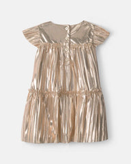 Baby Girl Metallic Crinkle Short-Sleeve Dress - Gold