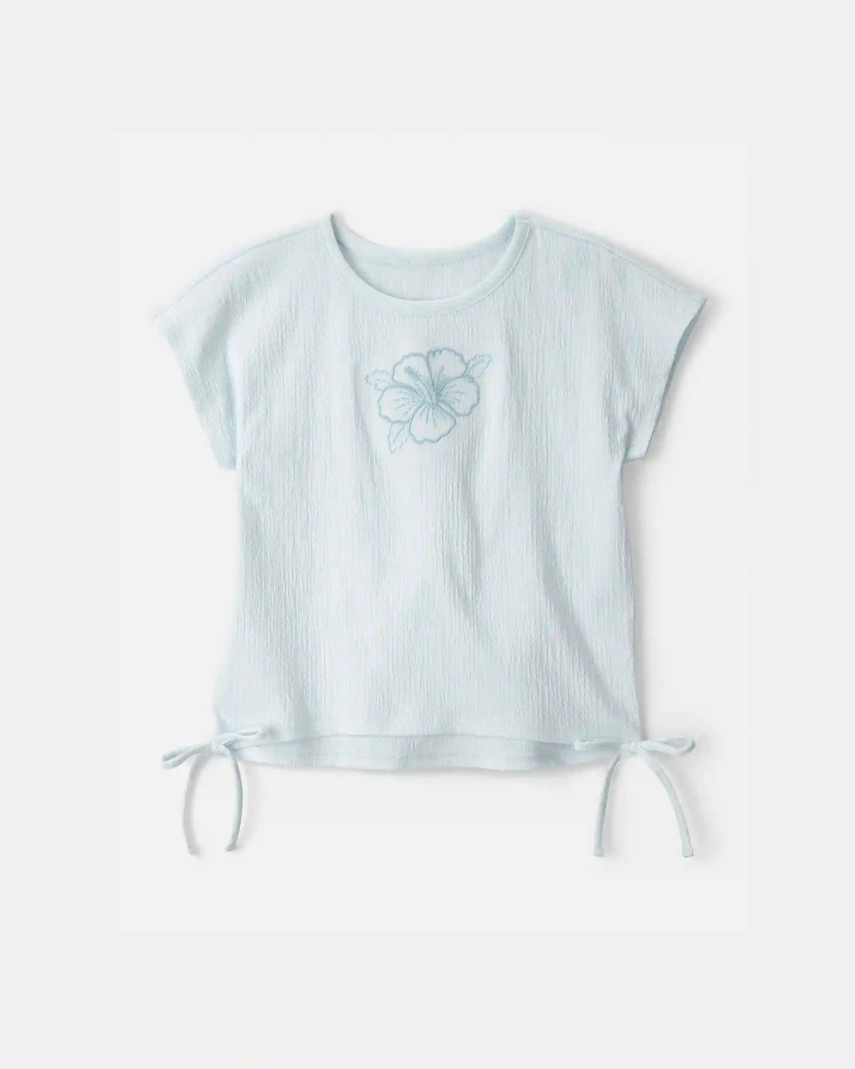 Girls Embroidered Flower Crinkle Top - Blue