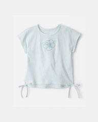 Girls Embroidered Flower Crinkle Top - Blue