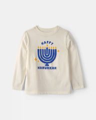 Kids 'Happy Hanukkah' Menorah Long-Sleeve Graphic Tee - Cream
