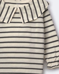 Toddler Girl Peter Pan Collar Top in Stripes - Cream/Black