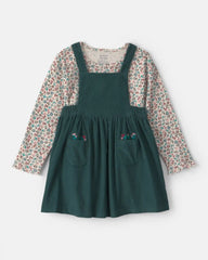 Toddler Girl 2-Piece Floral Corduroy Long-Sleeve Dress Set