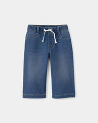 Baby Girl Drawstring Wide-Leg Jeans - Dark Wash