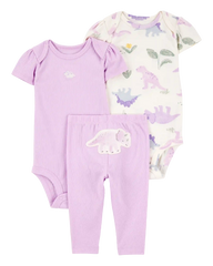 Baby Girl 3-Piece Dinosaur Little Character Set - Purple