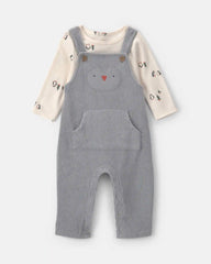 Baby Boy 2-Piece Penguin Long-Sleeve Overall Set - Grey/Cream