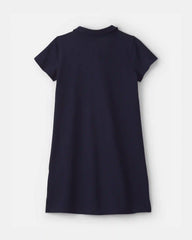 Girls Uniform Piqué Short-Sleeve Dress - Navy