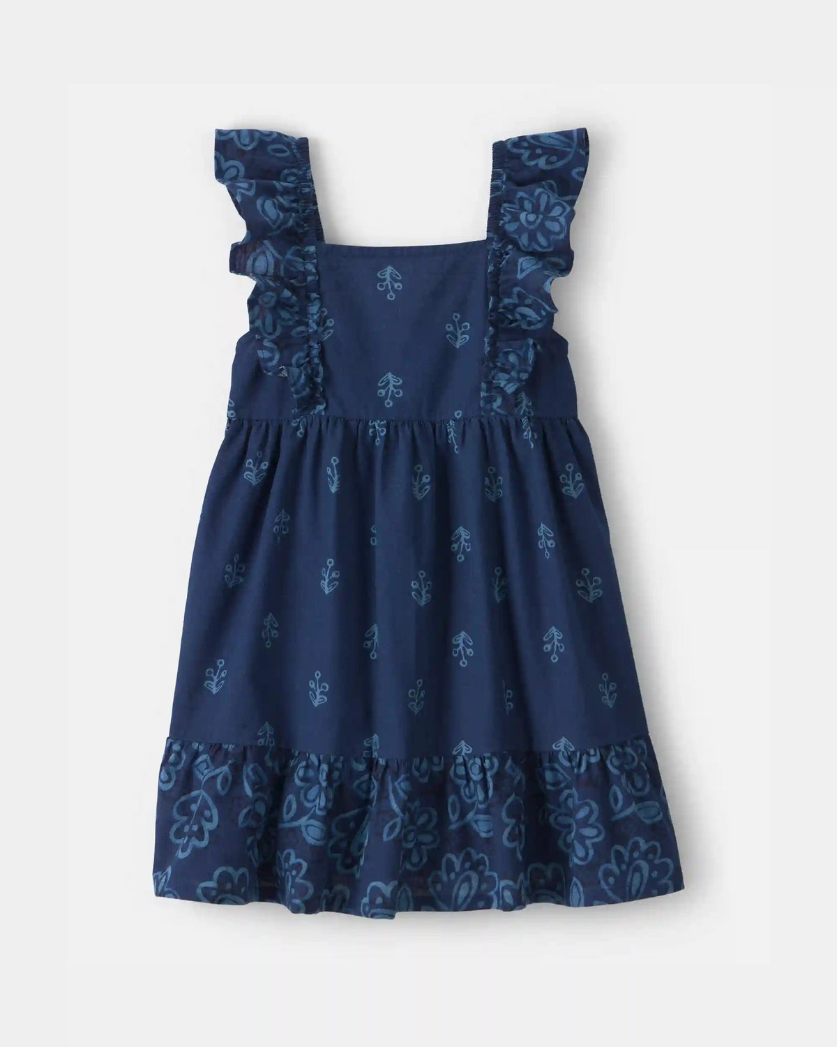Toddler Girl Floral Ruffle-Sleeve Dress - Navy