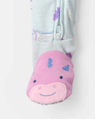Toddler Girl Fairytale Dragon 100% Cotton Snug Fit 1-Piece Pajama - Blue
