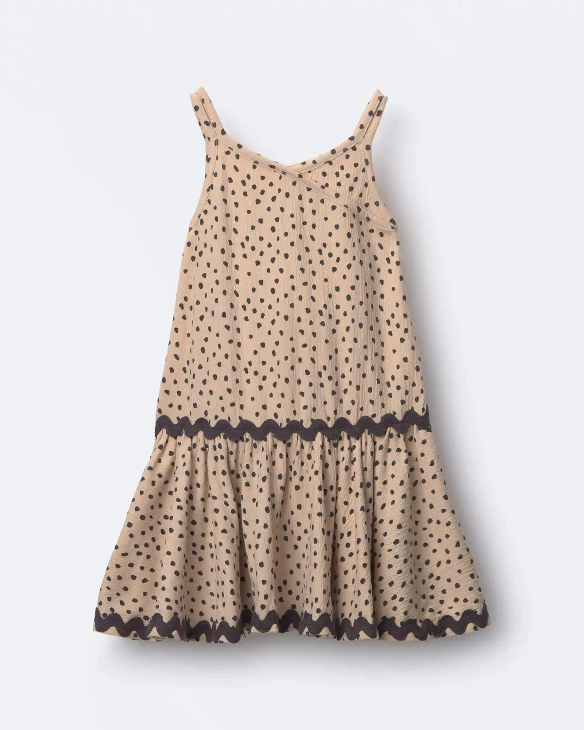 Toddler Girl Ric-Rac Drop-Waist Peplum Dress in Dot Print - Khaki