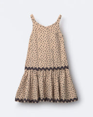 Toddler Girl Ric-Rac Drop-Waist Peplum Dress in Dot Print - Khaki