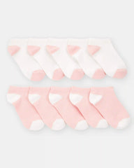 Girls 10-Pack No Show Socks - Pink/White